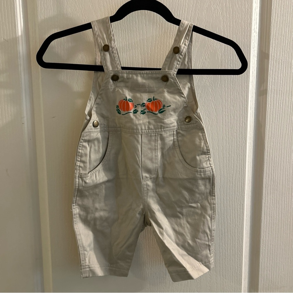 College Classic baby size 6 months overalls with pumpkin decal